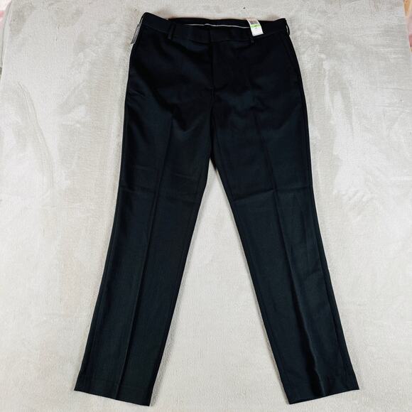 Van Heusen Dress Pants Men 34x32 Black Traveler Slim Fit Non Iron Flat Front NWT - Picture 1 of 11
